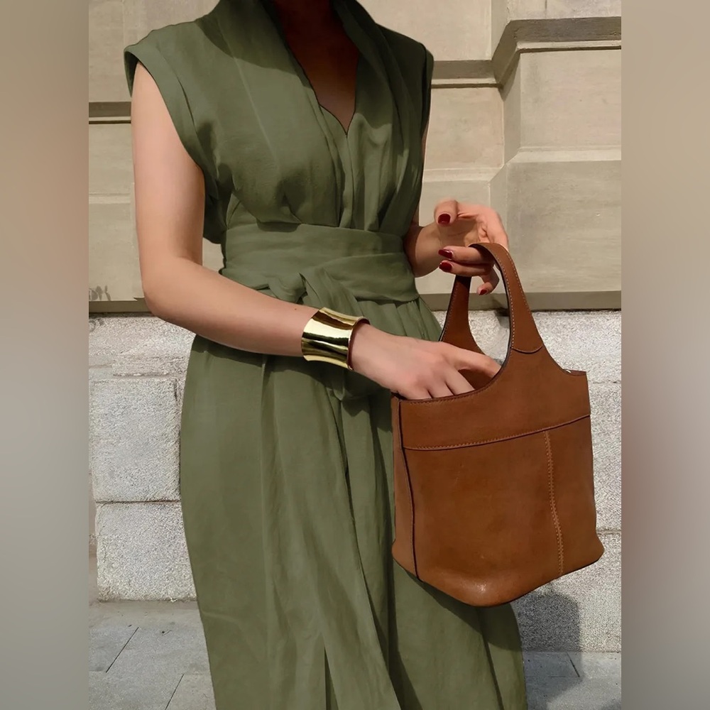 COMMENSE Cotton‎ & Linen Belted Sleeveless Open Front Long Dress - Picture 7 of 17